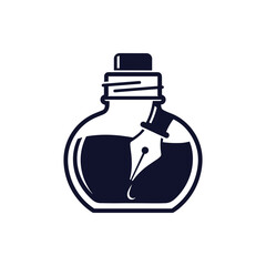 Ink Bottle with Quill Pen Illustration