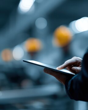 Engineers monitoring automated manufacturing process via tablets and dashboards