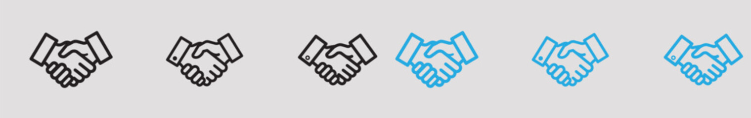 Fototapeta premium A series of handshake icons in black and blue on a gray background representing business agreements and partnerships