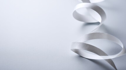 drape. A white ribbon curving downward against a minimalist gray background. wellbeing guides, coaching materials, designed for mental health education and mindfulness programs, clarifies learning.
