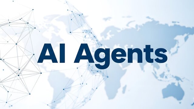 AI Agents Text over Global Map with Neural Network Overlay - Powered by Adobe