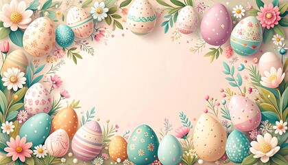 Easter Eggs Floral Border Background Illustration.