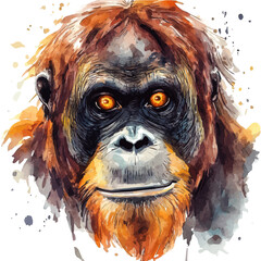 Orangutan, artistic semi-realistic fantasy style, soft glow effects, watercolor illustration, white background © DavidJ