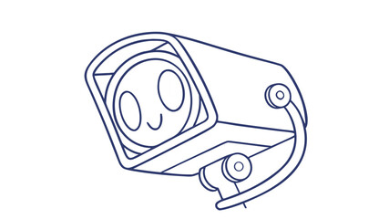 Cute cartoon surveillance camera with a friendly, smiling face, isolated on a transparent background.