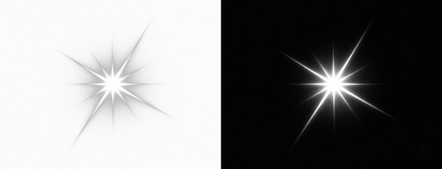 Bright white star light burst with long glowing rays, abstract luminous flare sparkle effect illustration on transparent background