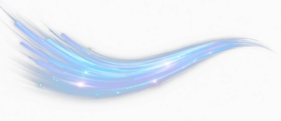Abstract blue glowing light wave with flowing lines and particles, futuristic energy stream illustration on transparent background