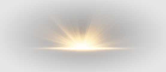 Golden glowing light burst with radiant rays and dramatic energy, abstract luminous sunrise explosion illustration on transparent background