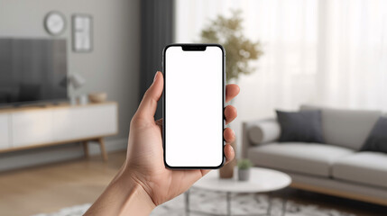 Hand holding smartphone with blank screen for communication and technology use