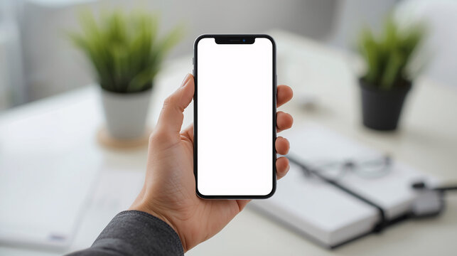 A business person holding a smartphone and using it for communication and technology work - Powered by Adobe