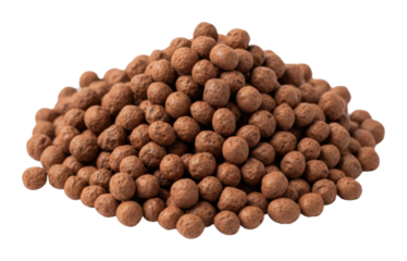 Harvesting clay pellets for gardening product isolated on transparent background