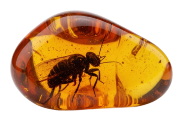 Fossilized bee in amber natural history museum scientific display isolated on transparent background