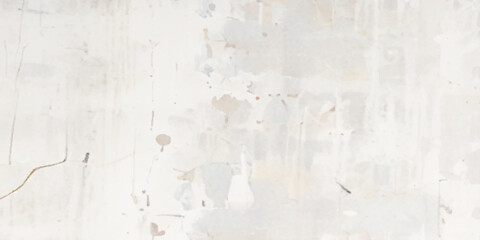 Weathered white concrete wall texture with distressed paint drips, combined with soft beige watercolor paper grain and subtle vertical streaks for a minimal abstract background design.