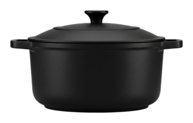 Cooking delicious meals with a black cast iron pot in the kitchen isolated on transparent background