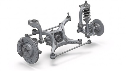 Advanced Rear Suspension System for Vehicle Stability and Ride Comfort 3D Illustration Isolated on White