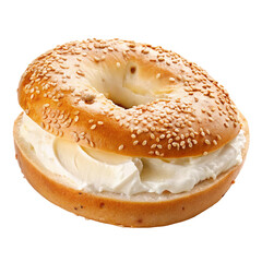 Delicious sesame seed bagel with cream cheese spread