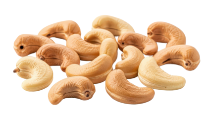 Cashews scattered on white background isolated on transparent background