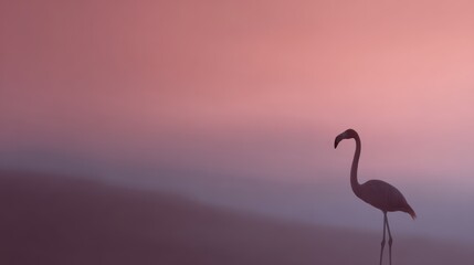 Flamingo silhouette at sunset with soft gradients, aesthetic animal concept