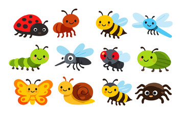 Obraz premium Cute cartoon insects on a gradient background