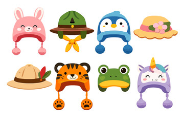 Naklejka premium Collection of Cute Cartoon Animal Hats