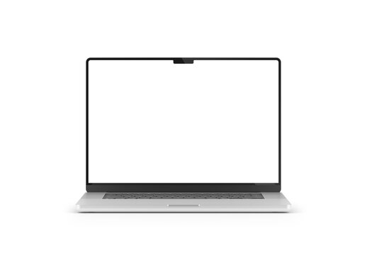 Modern laptop computer screen isolated on transparent background with shadows. 3D rendering