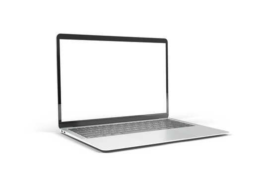 Modern laptop computer screen isolated on transparent background with shadows. 3D rendering