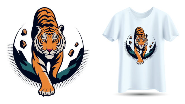 Tiger Mascot Emblem for T‑Shirt Design Vector Illustration.