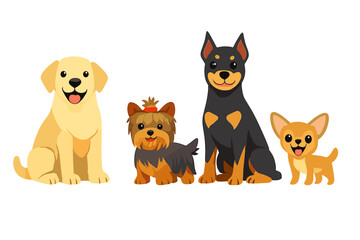 Cute cartoon dogs sitting together, illuminated by warm light