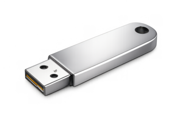 Usb flash drive providing portable digital data storage and transfer solution with metal casing on transparent background