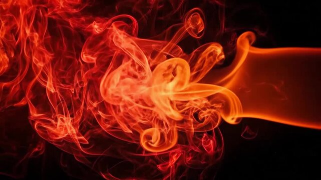 Abstract red smoke swirls dynamically on a black background, creating an ethereal and fiery effect.