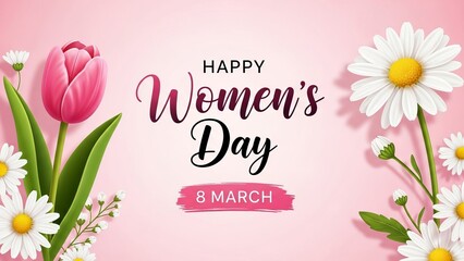 Happy women's day celebration with beautiful flowers and typography