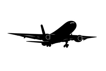 Silhouette of a passenger airplane taking off or landing