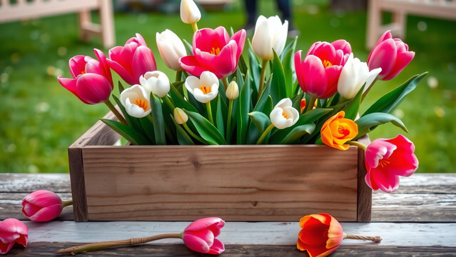 Fr&uuml;hlingsblumen im Holzbeh&auml;lter