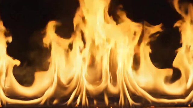 Bright orange flames flickering against a dark background, creating a warm and dynamic visual.