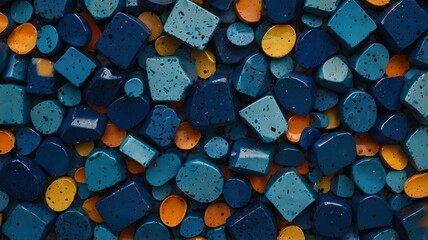 Blue colored recycled plastic with colorful fragments
