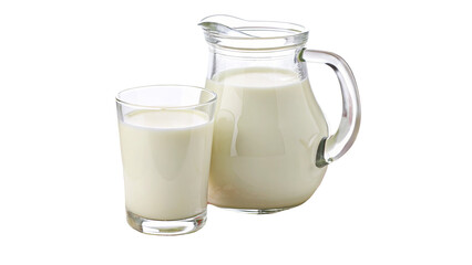 Glass of milk and pitcher on black background