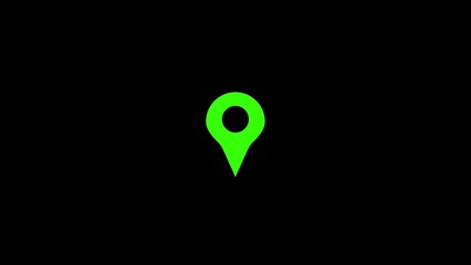 Green map pointer icon on a black background