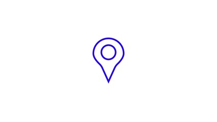 A blue outline of a map marker on a white background