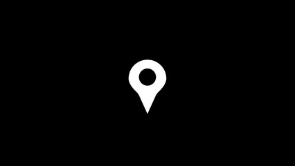 Simple white map pin icon on black background