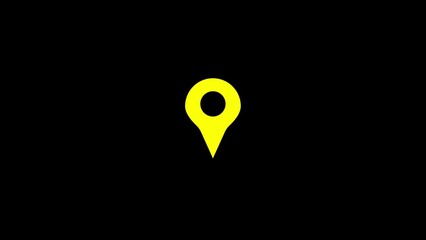A simple yellow location pin marker on a black background