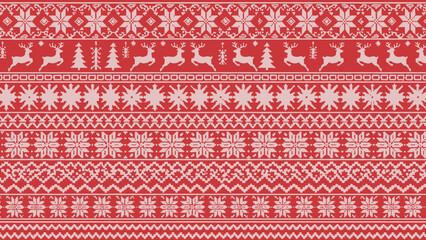 Red Christmas Knitting Pattern Fabric.
