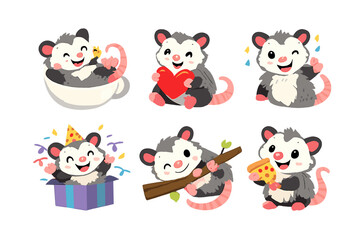 Obraz premium Cute Opossum Cartoon Character Collection