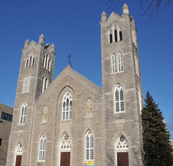 Fototapeta premium Saint-Laurent Church was rebuilt between 1835 and 1837.The renovations were carried out during the 19th Century, with the reconstruction of the towers and the facade 