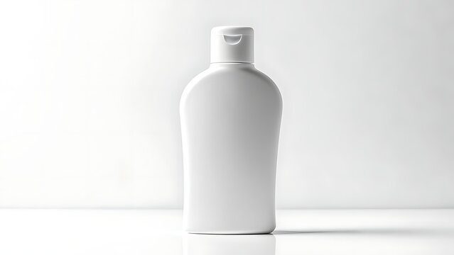 A white, oval-shaped plastic bottle with a flip-top cap, set against a bright, clean white background