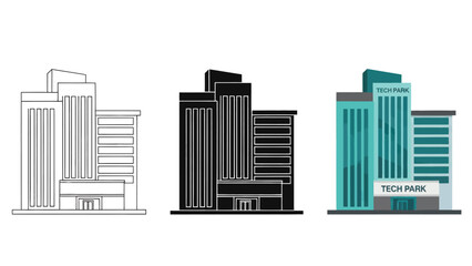 Obraz premium Skyscraper Vector Illustration in Three Styles Line Art Silhouette and Color Version for Modern City Architecture Design
