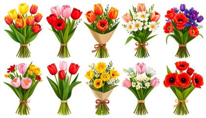 Colorful Bouquets of Flowers Arranged Together.