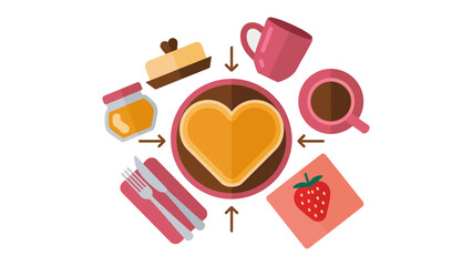 Hearty Breakfast Arrangement: A delectable breakfast spread with a pancake at the center, surrounded by elements of love, sweetness, and culinary joy.