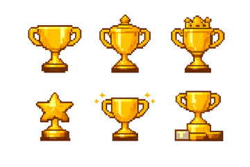 Obraz premium Pixel Art Trophies and Awards
