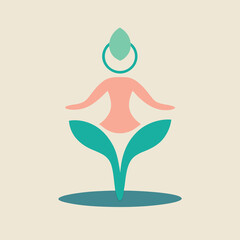 This flat style yoga logo rendered in a calm pastel palette features a minimalist design suitable for studios and wellness brands