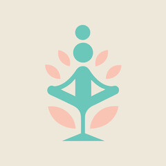 This flat style yoga logo features a calm and serene aesthetic utilizing a soft pastel color palette for relaxation and balance