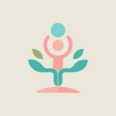 This pastel colored flat style yoga logo design features a minimalist aesthetic with calming hues and a focus on wellness